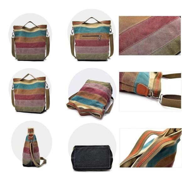 Womens Shoulder Bags Canvas Hobo Handbags Multi-Color Casual Messenger Bag - Picture 3 of 7